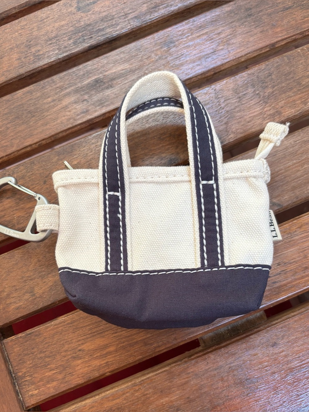 LL BEAN Mini Boat & Tote Bag Keychain Keyring Blue Cream Canvas Coin Purse